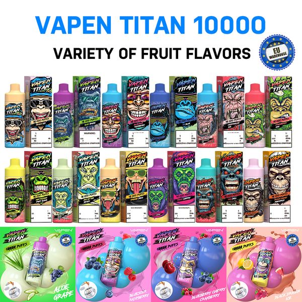 AB depo vapen titan 10000 puf razz çubuğu 10000 puf 9k 12k 15k Tek kullanımlık vape kapsül kalemi e sigara 10k puflar 650mAh 20ml Önceden doldurulmuş örgü bobin hızlı teslimat