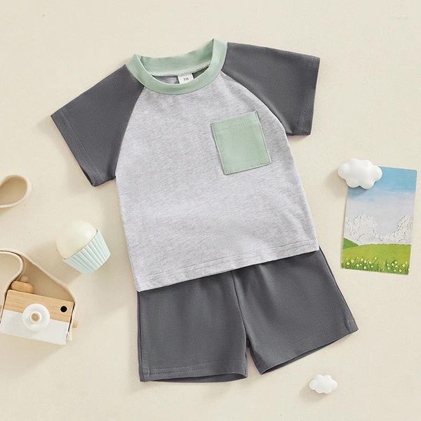 Kleidungssets Kleinkind Baby Jungen Kleidung Sommer Outfit Farbblock Kurzarm Rundhals T-Shirt Tops Lässige elastische Taille Shorts Set