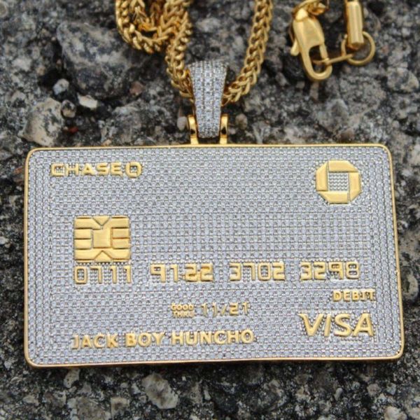 Pendentif en or certifié Hip Hop, Design de carte de crédit glacé, 24 chaînes Franco, collier en diamant, bijoux cadeau pour votre mari