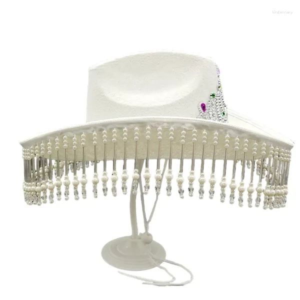 Boinas pérolas franjadas cowboy chapéu cowgirl boné moda casamento headwear