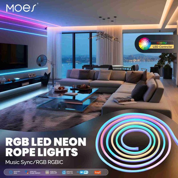 LED Neon Sign Moes Wifi Akıllı Işık Şeridi 16 milyon RGB Renk Halat lambası TV arka ışığı parti dekor Alexa Google Home ile Çalışma YQ240126