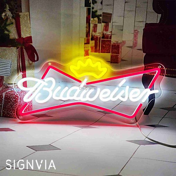 Insegna al neon a LED Insegna al neon Budweiser Sfondo Insegna al neon Luci Club Bar Party Beer Shop Appeso a parete Arte decorativa Lampada al neon Insegne a LED YQ240126