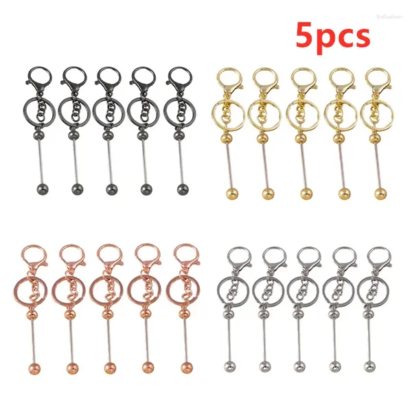 Anahtarlık 1/5pcs Metal Boncuklu Keyasyon Beadable Bar Anahtarlık ıstakoz Pençe Toka DIY Araba Anahtar Tag Sırt Çantası Dekor