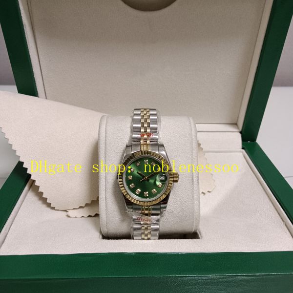 18 Stile 904L Acciaio con documenti Box Women Watch Ladies 26mm 18K Giallo Gold 69174 Diamond Diamond Diamude 6917 Orologi automatici a due toni