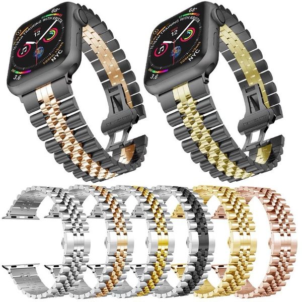 Pulseira de metal pulseira de aço inoxidável para Apple Watch série 9 8 7 6 5 4 3 SE bandas com adaptador conector pulseira de substituição iWatch 45/44mm 41/40mm 38MM 42mm pulseira