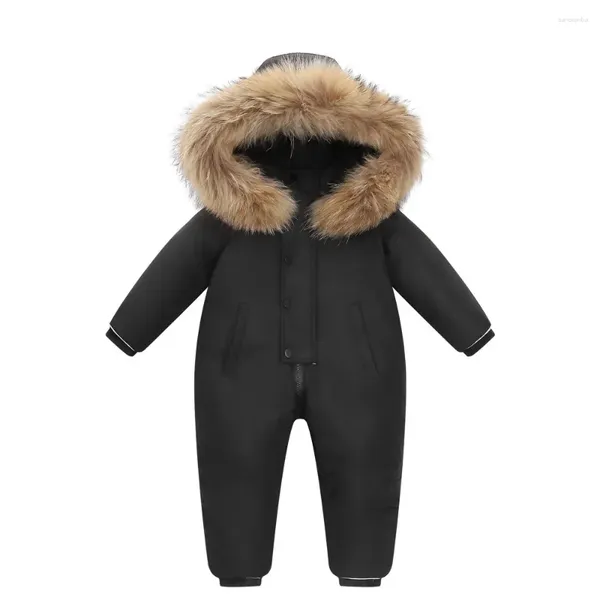 Casaco para baixo -30 inverno quente snowsuit menino 90% pato jaqueta infantil casaco da criança menina roupas criança macacão 2-6y parka roupas de pele real
