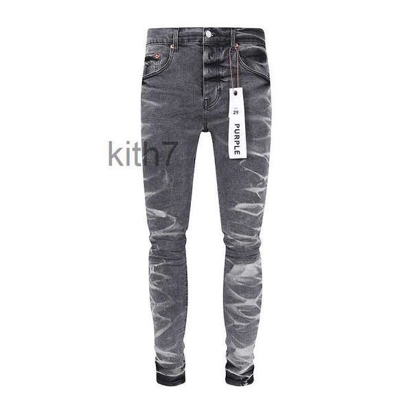 Calça jeans masculina de marca roxa enrugada cinza moda masculina streetwear rasgada longa AFZW