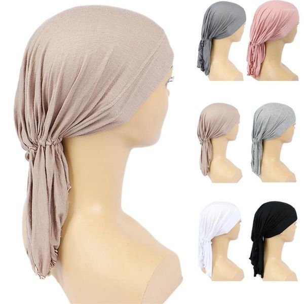 Roupas étnicas Algodão Muçulmano Hijab Pré-Amarrado Cachecol Quimio Bonnet Caps Mulheres Turbante Chapéu Headwear Lenço Envoltório Câncer Bandanas Cabelo