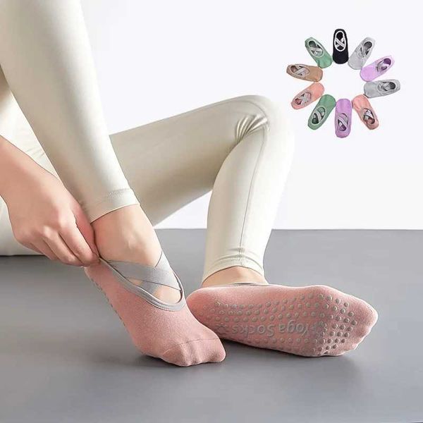 Meias esportivas femininas meias de yoga antiderrapante bandagem pilates meias esportes ballet dança meia com apertos equipamentos de treino yq240126