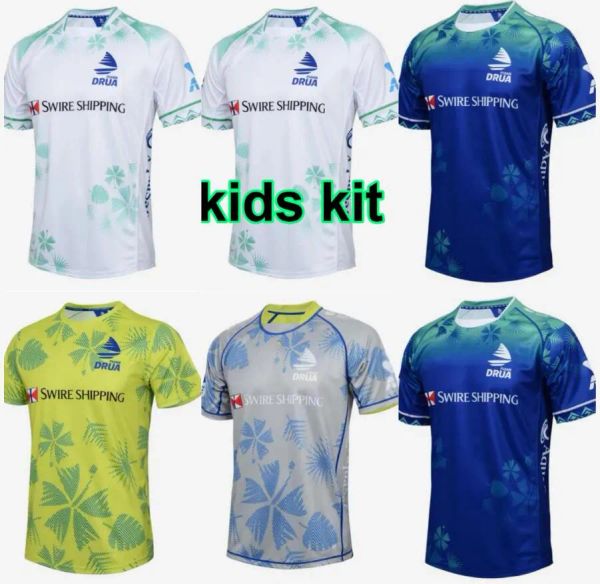 S-5XL 2024 Fiji Rugby Jerseys Homens Crianças National Sevens Team 2023 Mundo 7 Pessoa Vermelho Azul Preto Fijian Drua Manga Curta