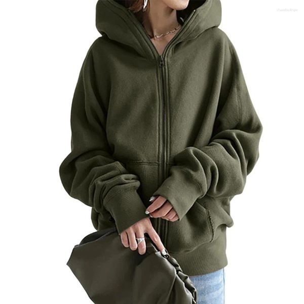 Hoodies femininos casual estilo longo zip hoodie senhoras velo jumper manga quente com capuz moletom casaco topos roupas femininas para mulher