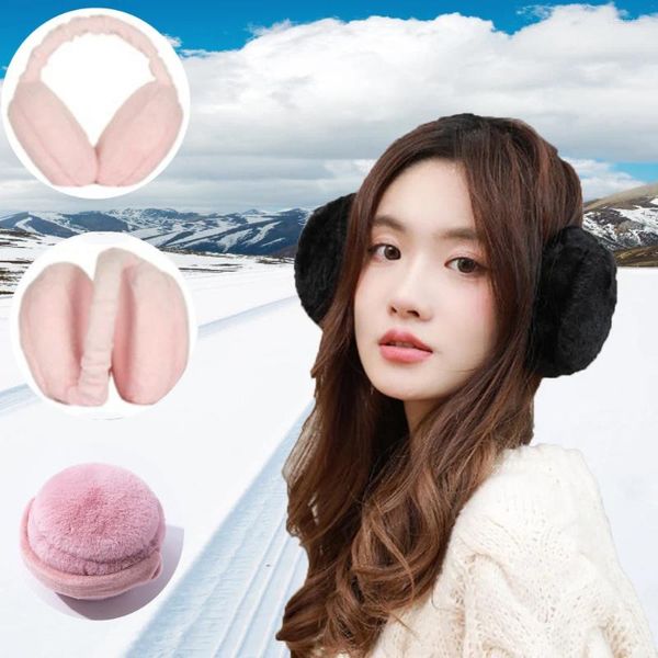 Berets inverno falso pele earmuffs para meninas ciclismo ao ar livre protetor de ouvido à prova de frio engrossar mais quente cor sólida capa dobrável