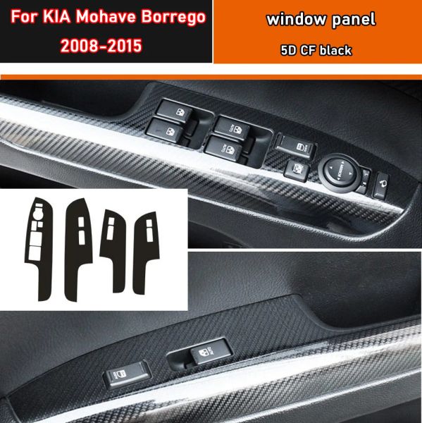 Car Styling Nero Carbon Decal Car Window Lift Interruttore del pulsante del pannello di copertura Trim Adesivo 4 pezzi / set per KIA Mohave Borrego 2008-2015