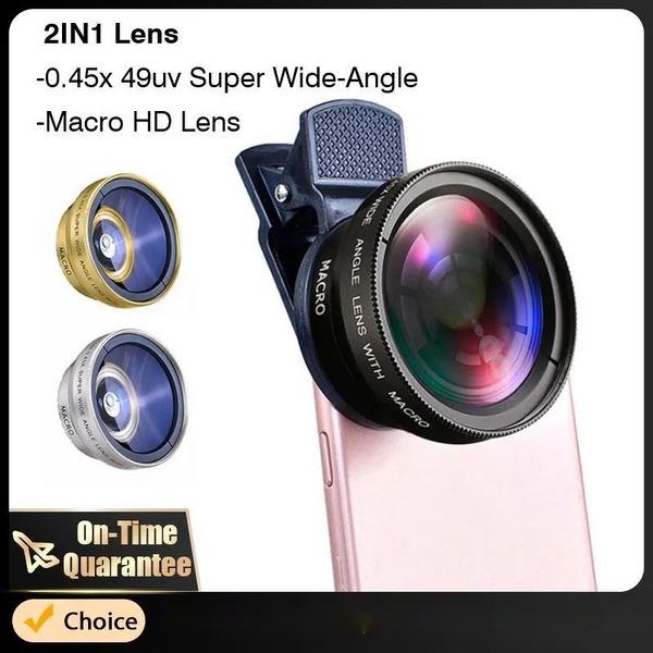 37-мм объектив для мобильного телефона 0,45x49uv Супер широкоугольный + макрообъектив HD-камеры 2 в 1 Универсальный объектив с зажимом для смартфонов iPhone 15 14 13 12 Pro Samsung Huawei Xiaomi