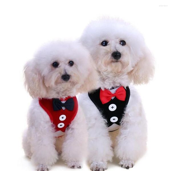 Collari per cani Maglia traspirante Elegante fiocco Pettorina e guinzaglio per piccoli animali domestici Set Gilet per cuccioli Rosso nero Animali domestici che camminano per cani da corsa Accessori