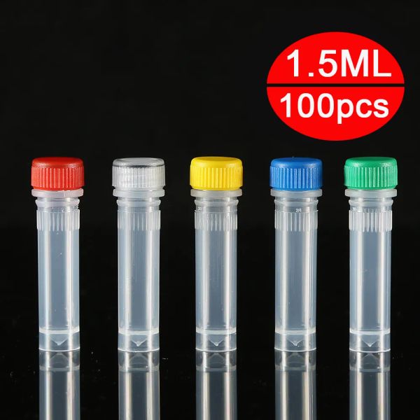 Atacado 100 peças, 1.5ml tubo de criopreservação tubos de congelamento de laboratório tubo de centrífuga crio-tubos para análise de laboratório com tampa de parafuso ll