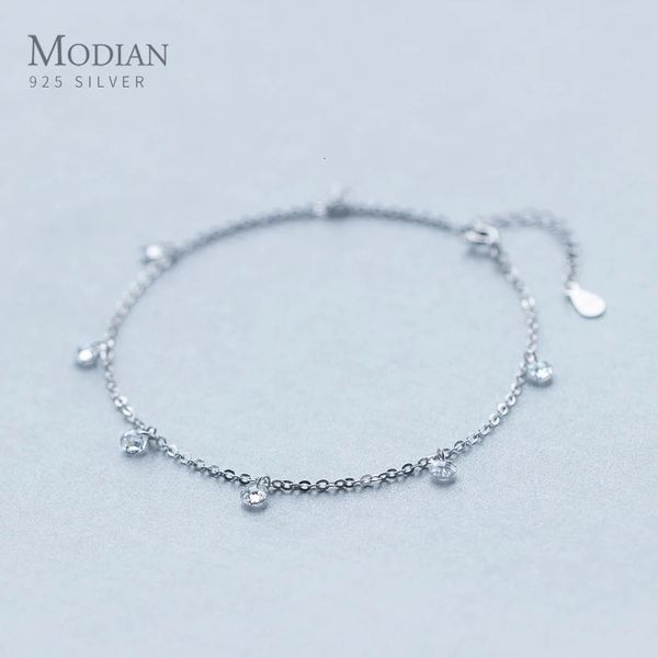 Modian Glänzende Zirkon Fußkettchen 925 Sterling Silber Mode Barfuß Original Kette Armband Für Frauen Edlen Schmuck 240118