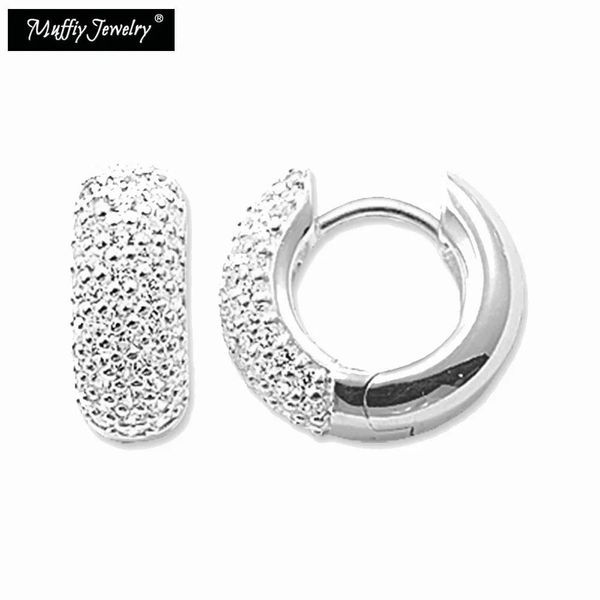 Ohrringe Creolen Breite Creolen 925 Sterling Silber mit weißen Zirkonsteinen Europa Glam Fashion Good Women Jewerly Trendy Bijoux