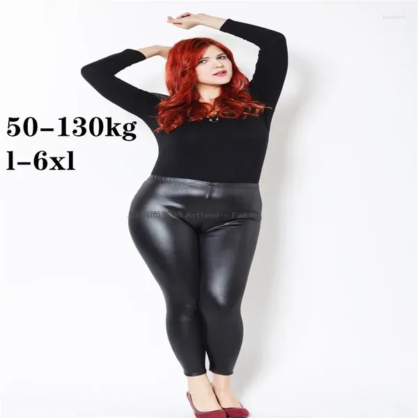 Kadın Taytlar 2024 Tasarım artı büyük boy 45-140kg pantolon taklit Deri Deri Sonbahar Kış Yağlı Büyük Kız Jin Kadınlar Siyah Bölünmüş Giymek