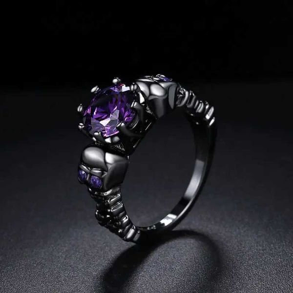 Band Ringe Western Vintage Lila Schädel Frauen Ringe Punk Heißer Verkauf Zirkon Kupfer Ringe Für Modeschmuck 240125