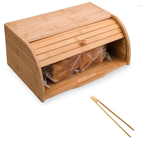 Garrafas de armazenamento caixa de pão de bambu com tampa de tampa bin top cozinha comida anti-poeira