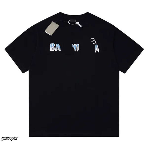 Paris marka bant çifte b tipi t-shirt orta siyah vintage jersey unisex kısa kollu yıpranmış ve yıkanmış etki% 100 cotto lüks moda tshirt erkek 1507