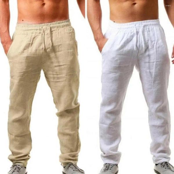 Herrenhose Herren Dünner Stil Baumwolle Weiße Fracht Männliche Frühlingsatmungsaktive Einfarbige Leinenhose Fitness Streetwear Pantalon Homme