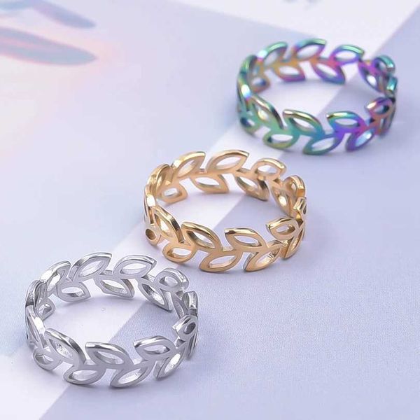 Anéis de banda 10pcs conjuntos de jóias vintage anéis para mulheres design moderno folhas abertas anel de aço inoxidável homens dedo junta ajustável suprimentos 240125