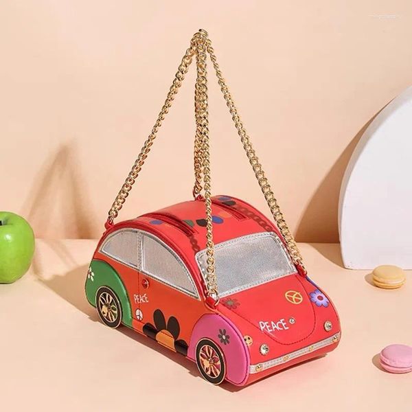 Borse da sera Simpatiche borse da donna di design per auto in colori contrastanti Catene creative Borsa a tracolla divertente Borsa novità per bambini Ragazze