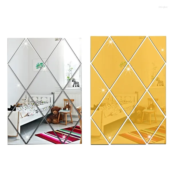 Adesivos de parede 3D espelho acrílico Home El Living Room Decoração Modern Diamond Padrão