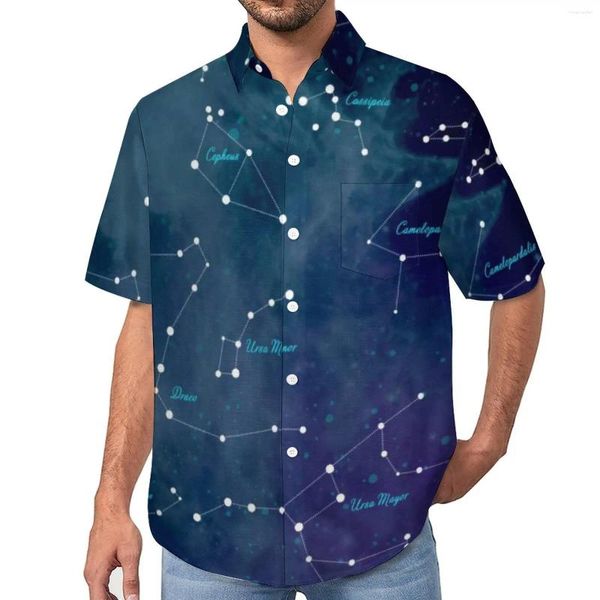 Camisas casuais masculinas Sky Map Imprimir camisa solta homens praia astronomia amantes gráfico havaiano de manga curta y2k blusas de grandes dimensões