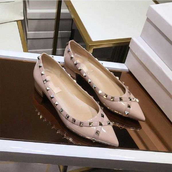 Scarpe eleganti Primavera Estate Bocca superficiale Salice Stile unghie Punta tacco medio Tacchi corti da donna spessi alla moda