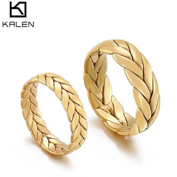 Anéis de banda Kalen 5/7mm Grosso Chunky Chain Ring Cuban Curb Link Gold Color Filled Anel Elegante de Aço Inoxidável para Mulheres Meninas 240125