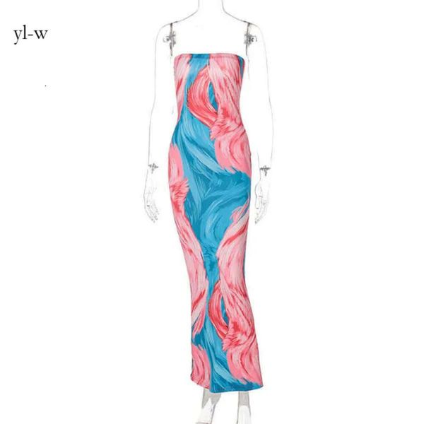 Damen Sommer Lässige Designer Maxikleider Sexy Schulterfreies Kleid Wickelbüste Langer Rock Mode Tie Dye Print Kleidung 3248