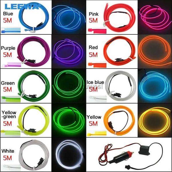 Insegna al neon a LED FEELDO 20 set 5 M Decorazione per auto Stampaggio flessibile EL Neon Glow Illuminazione Striscia di corda con pinna e accendisigari 9 colori # CA3596 YQ240126