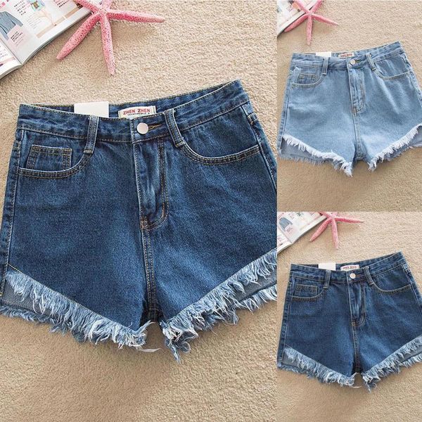 Damenhosen, kurze, ausgefranste Jeans, lässig, zerrissen, mit Fransenkanten, Denim-Shorts, Sommer, weiblicher Knopf, Stretch