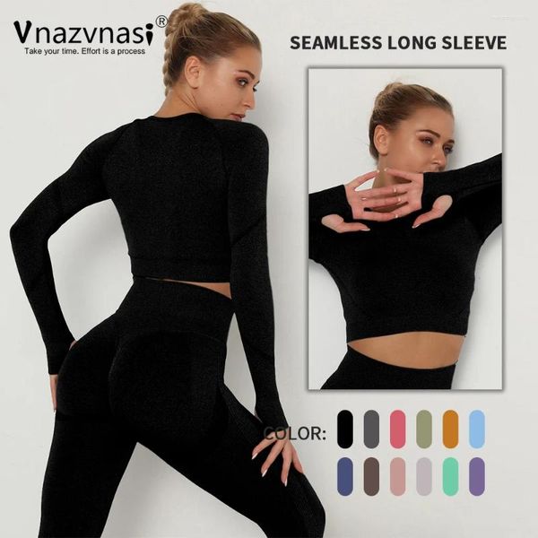 Camicie attive Vnazvnasi Top da yoga per donna senza cuciture con maniche lunghe con ritaglio per le dita Sport per abiti da allenamento fitness Abbigliamento sportivo Palestra