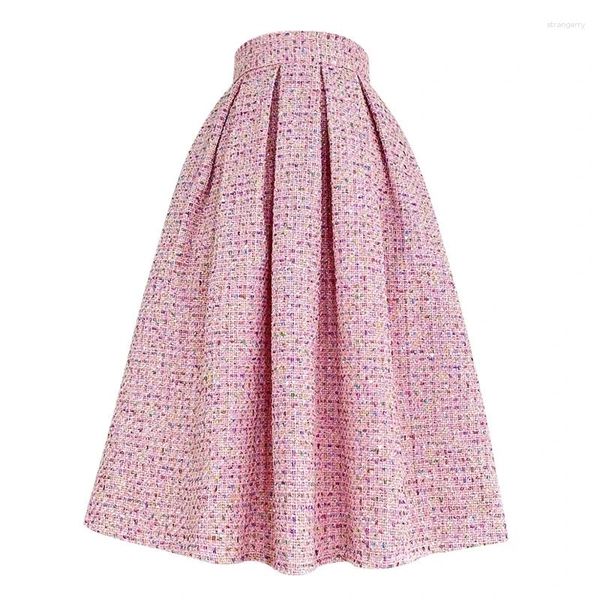 Gonne 2024 Inverno Coreano Dongdaemun Vintage Elegante Colorato Rosa Tweed A Vita Alta Gonna Lunga di Lusso Moda Giovanile Abbigliamento Donna