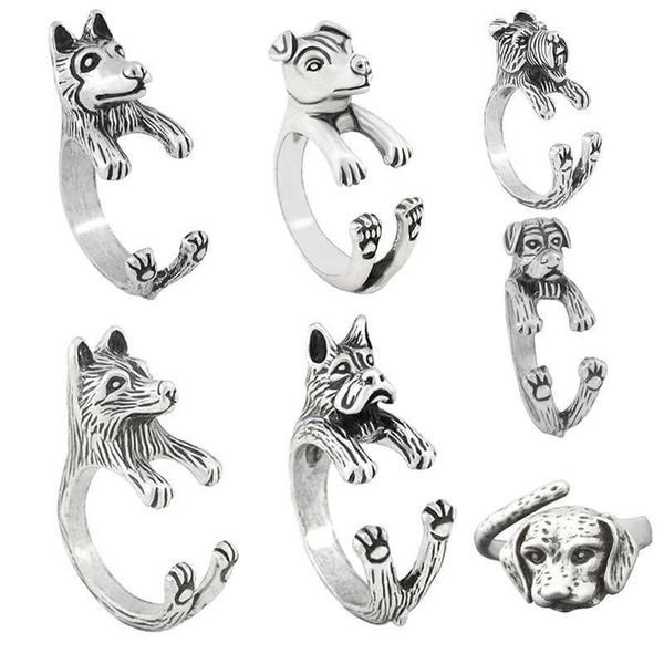 Anelli a fascia Vintage Jack Russell Boxer Anello Uomo Kpop Anelli Boho Cute Dog Anel Coppia Anelli per donna Gioielli Amico Aneis Anniversario 240125