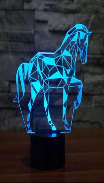 Puzzle-Pferd 3D-Tischlampe, optische Täuschung, bauchiges Nachtlicht, 7 Farben wechselnd, niedliches Pferd, 3D-Lichter für Kinder, 7579749