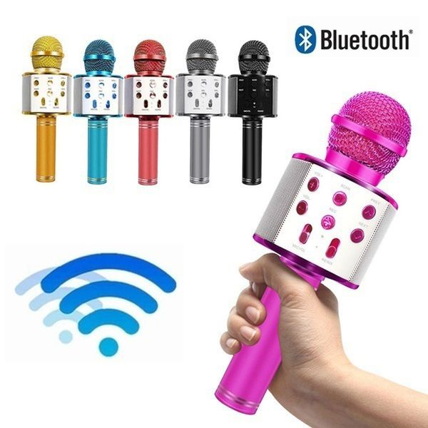 Microphone portable karaoké sans fil Bluetooth WS-858, lecteur USB KTV, amplificateur de micro, haut-parleur, enregistrement de musique, Microphones