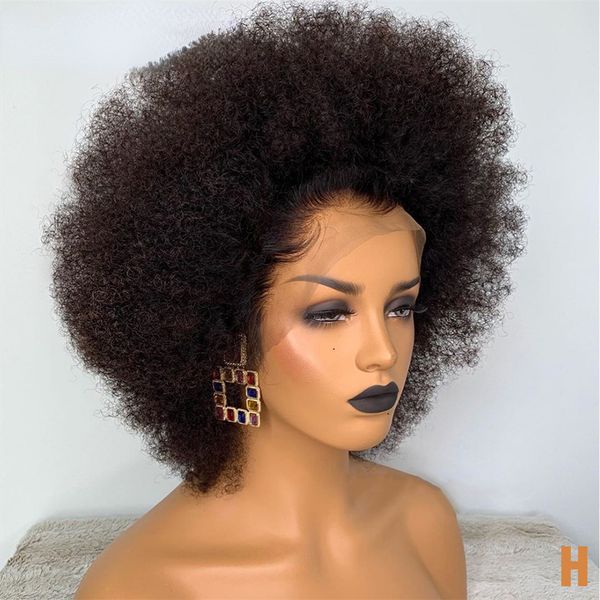 Kurze Afro Kinky Curly BOB-Perücke, natürliche Farbe, leimlose Perücke, Echthaar, gebrauchsfertig, 250 % Dichte, erschwingliche synthetische Lace-Front-Perücke