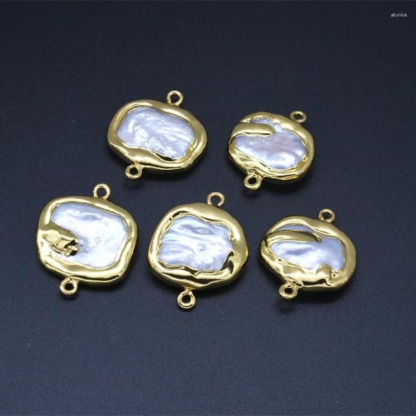 Ожерелья с подвесками, 24-каратное золотое покрытие, натуральный пресноводный жемчуг, прямоугольная форма, двойные круглые соединители для изготовления ожерелья