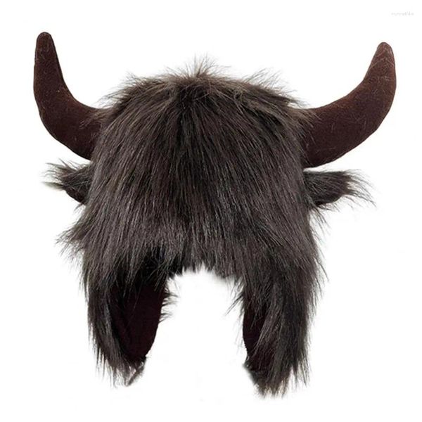 Berets Thermohut Fake Cow Horn Dekor Lustiger dicker warmer Kunstpelz Winter mit Thunderbolt für Frauen