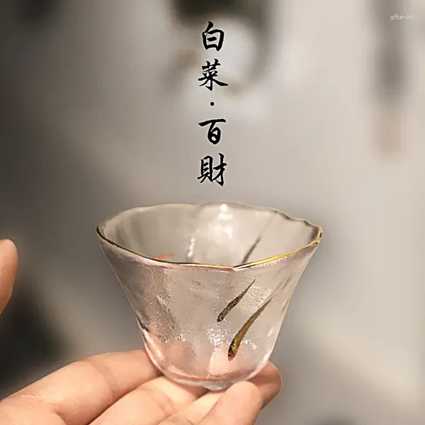 Copos murchados copo de chá de vidro estilo japonês pintado de ouro pequeno conjunto doméstico transparente mestre criativo