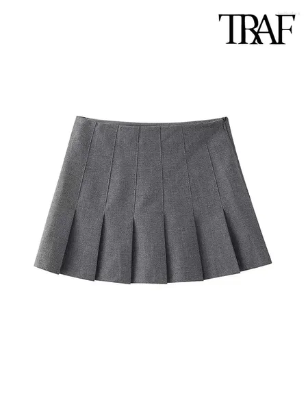 Saias -Mini saia plissada feminina cintura alta zíper lateral moda feminina