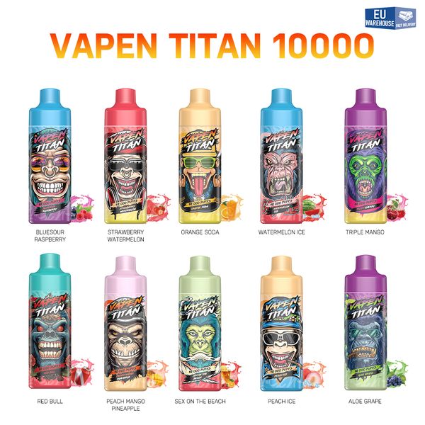 Armazém local vape descartável VAPEN TITAN 10000 Puff tornado razz bar Descartável E Cigarros Bobina de malha 20ml Recarregado Puff recarregável 10k 12K 15k Vape Pen