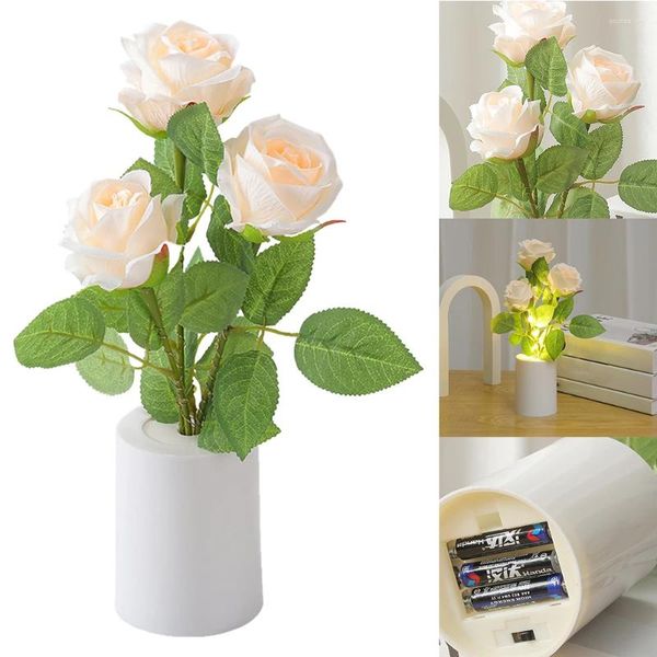 Luzes da noite iluminação de mesa decoração rosa atmosfera luz flores artificiais candeeiro de mesa para o dia dos namorados