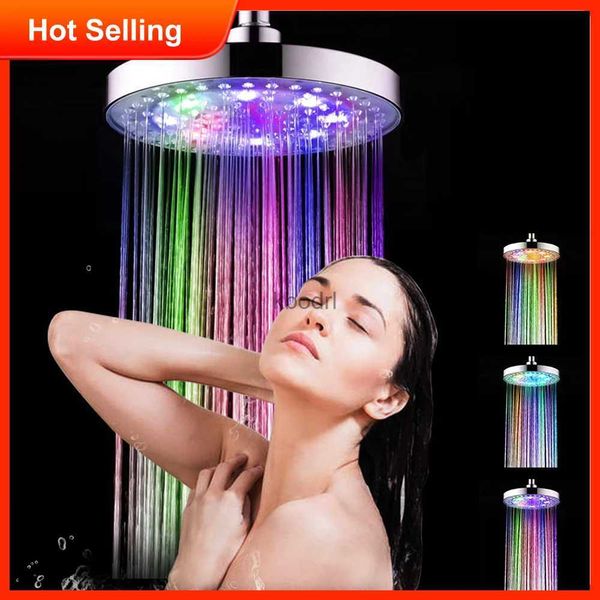 Cabeças de chuveiro de banheiro 8 polegadas RGB LED luz cabeça de chuveiro redonda mudança automática economia de água chuva de alta pressão chuveiro de chuva de banheiro YQ240126