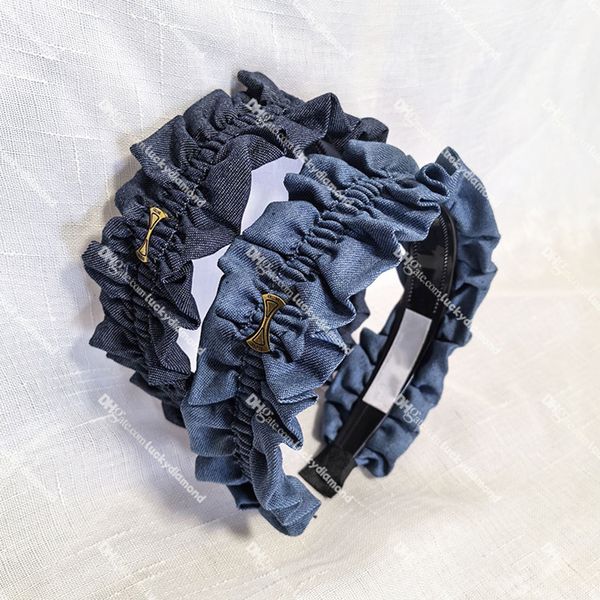 Wash Face Headband Denim Headwrap Metal Logo Hairband Férias Moda Cabelo Hoop para Mulheres